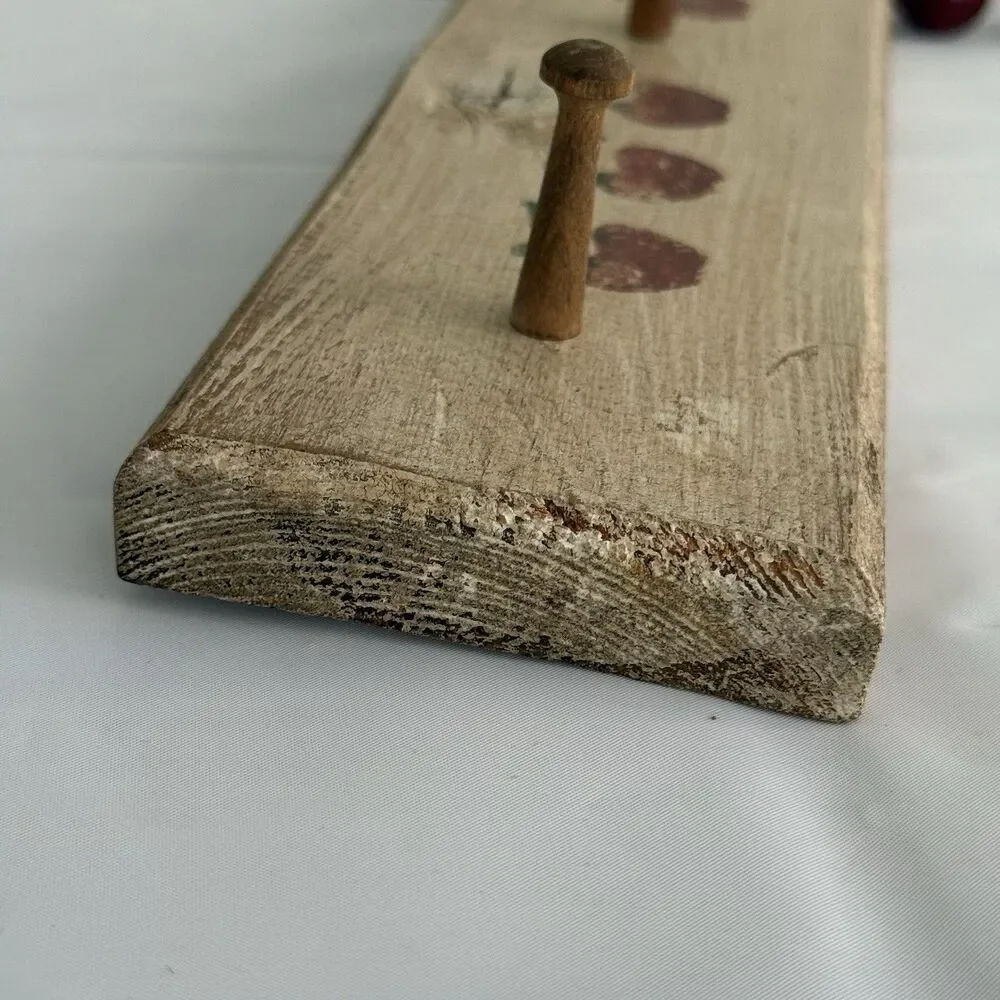Vtg Apple Shelf 3 Hanging Pegs Distressed Wood Stenciled w Hanger Granny Cottage